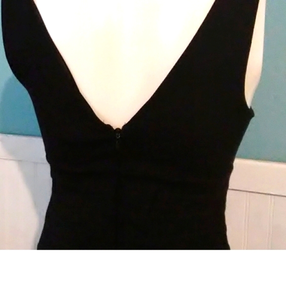 🖤 Fabulous Vintage PinUp Black Low Stitch Cross Panel Cocktail Dress - S - Picture 3 of 12
